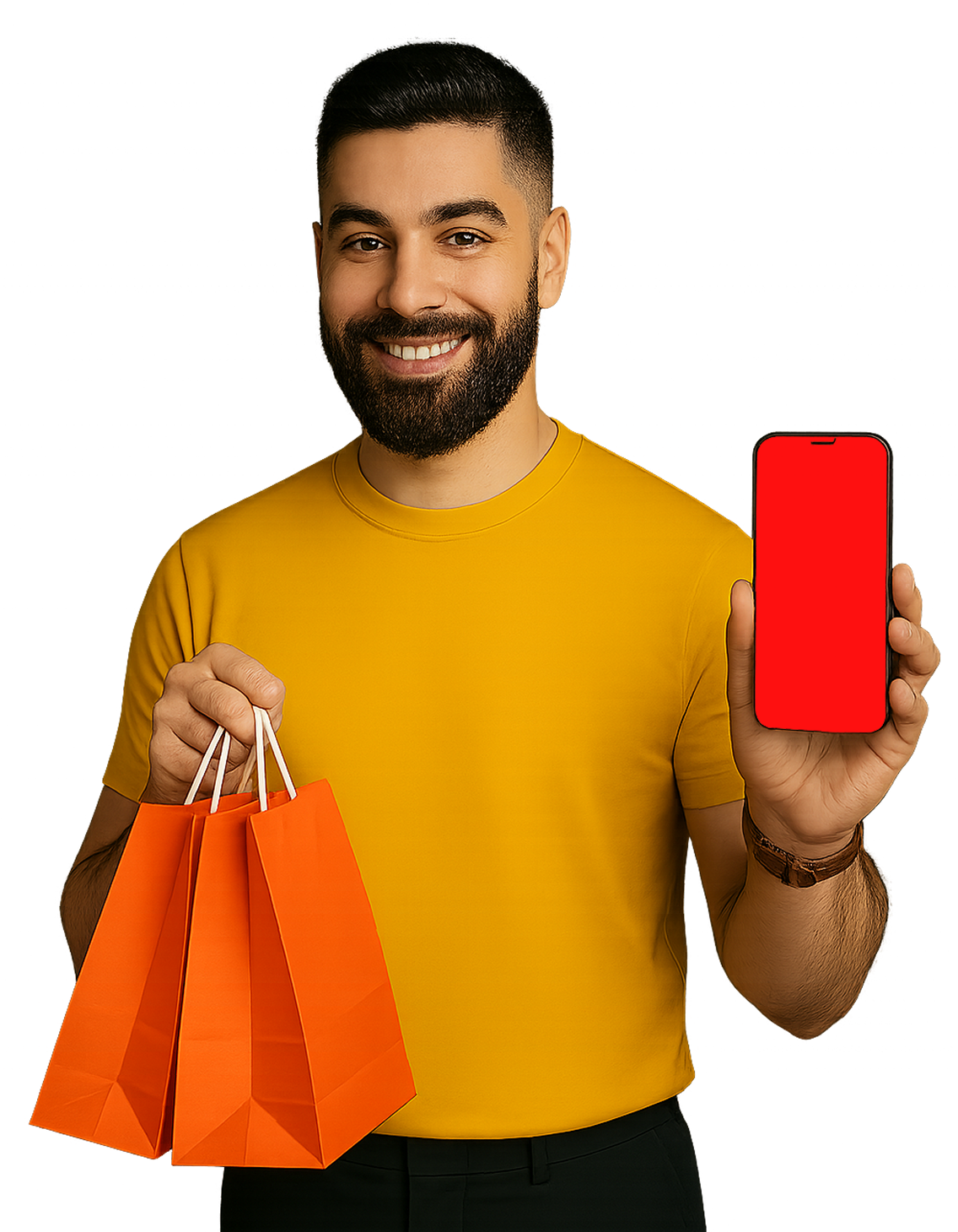 Pessoa com sacolas e celular